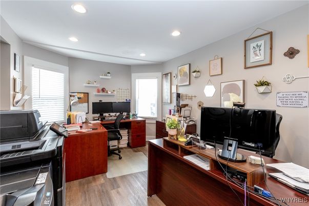 Home Office, Interior, Recessed Lighting, Wood Texture Flooring