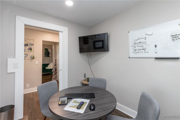 Dining room, Interior, Recessed Lighting, Wood Texture Flooring