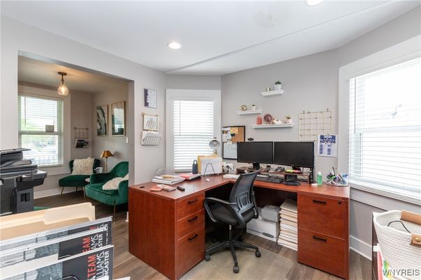 Home Office, Interior, Recessed Lighting, Wood Texture Flooring