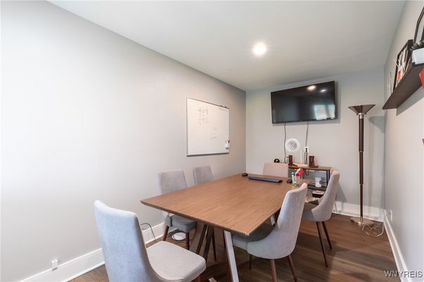 Dining room, Interior, Recessed Lighting, Wood Texture Flooring