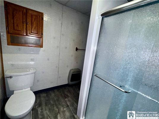 Bathroom, Glass Shower, Interior, Wood Texture Flooring
