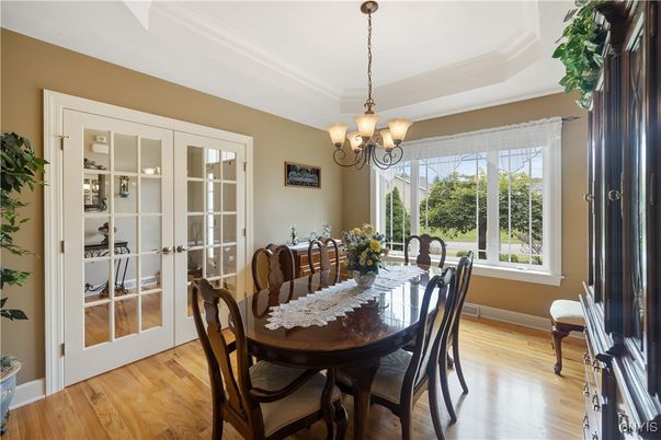 Chandelier, Dining room, Interior, Wood Texture Flooring