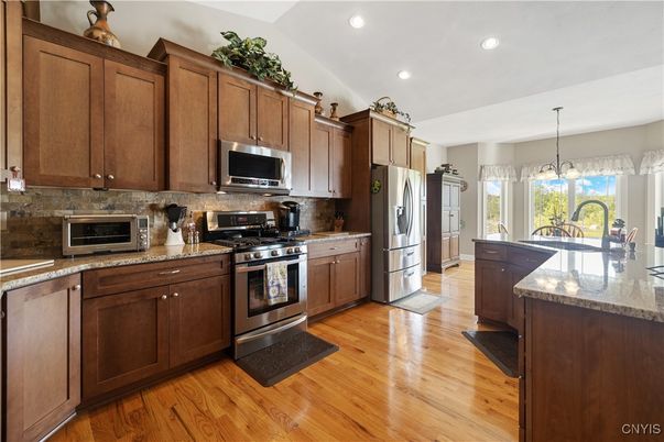 Interior, Kitchen, Pendant Lights, Recessed Lighting, Wood Texture Flooring