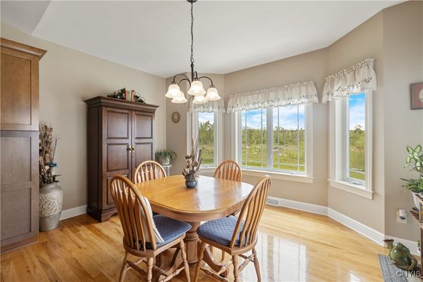 Chandelier, Dining room, Interior, Pendant Lights, Wood Texture Flooring