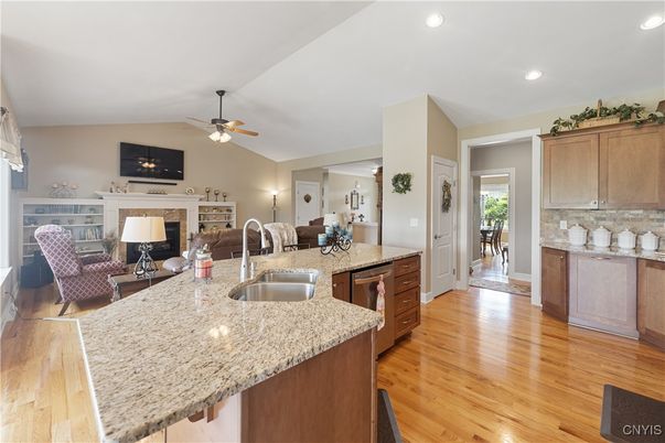 Fireplace, Interior, Recessed Lighting, Wood Texture Flooring