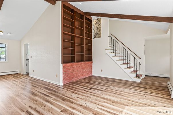 Empty room, Interior, Recessed Lighting, Wooden Beams, Wood Texture Flooring