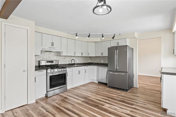Interior, Kitchen, Stainless Steel Appliances, Wood Texture Flooring