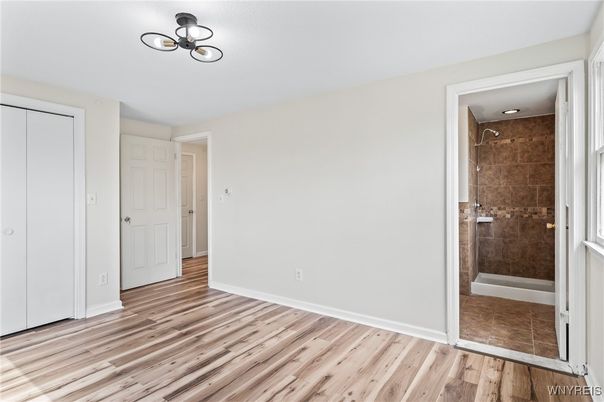 Bathroom, Empty room, Glass Shower, Interior, Wood Texture Flooring