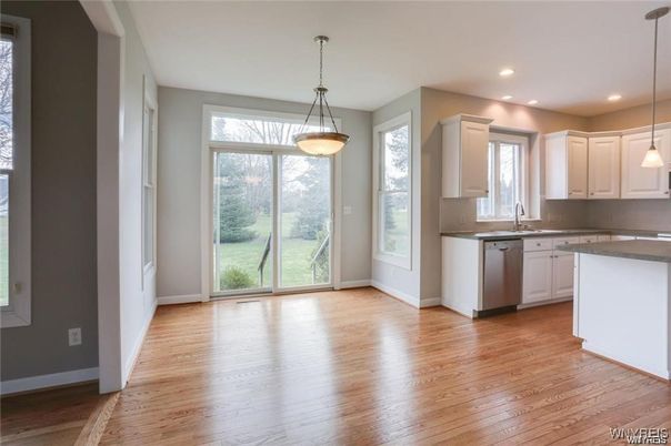 Interior, Kitchen, Pendant Lights, Recessed Lighting, Wood Texture Flooring
