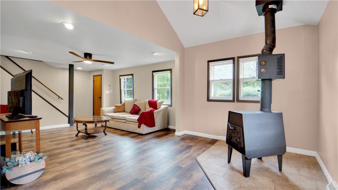Interior, Living room, Recessed Lighting, Wood Texture Flooring