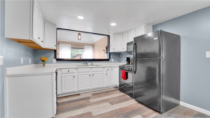 Interior, Kitchen, Recessed Lighting, Wood Texture Flooring