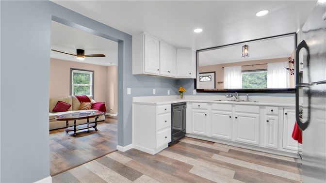Interior, Kitchen, Recessed Lighting, Wood Texture Flooring