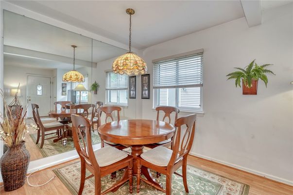 Dining room, Interior, Pendant Lights, Wood Texture Flooring