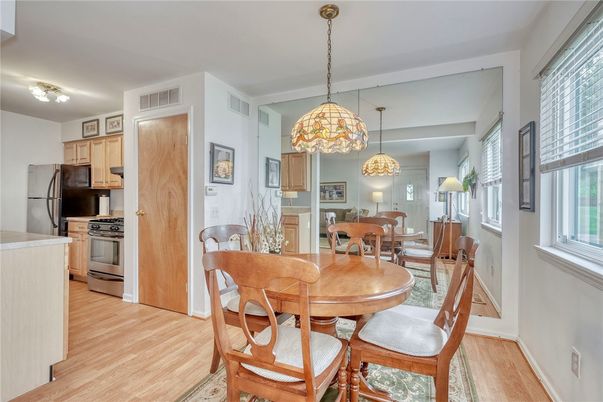 Dining room, Interior, Kitchen, Pendant Lights, Wood Texture Flooring