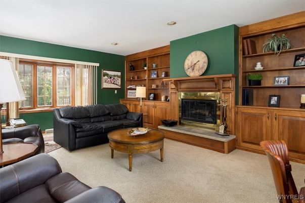 Fireplace, Interior, Living room, Recessed Lighting, Wooden Walls