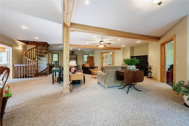 Interior, Living room, Recessed Lighting, Wooden Beams