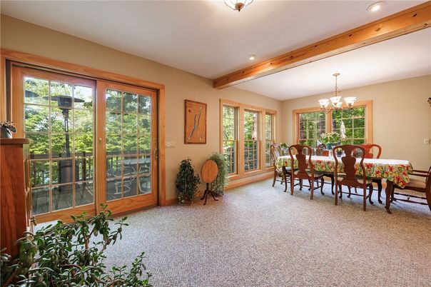Chandelier, Dining room, Interior, Recessed Lighting, Wooden Beams