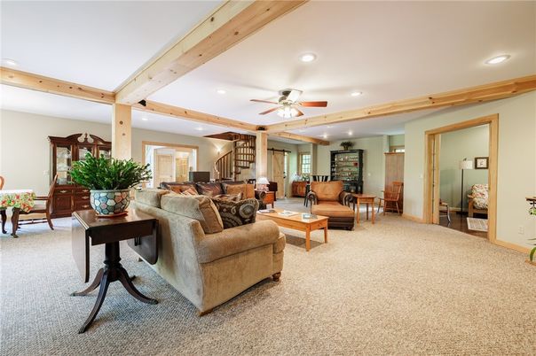 Interior, Living room, Recessed Lighting, Wooden Beams