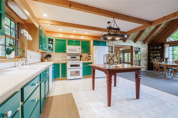 Dining room, Interior, Kitchen, Pendant Lights, Recessed Lighting, Wooden Beams, Wooden Ceilings