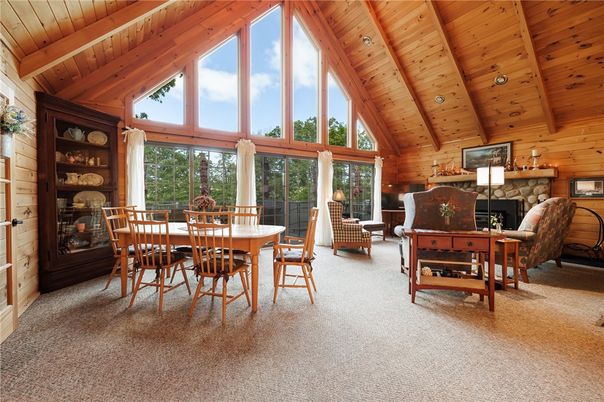 Dining room, Fireplace, Interior, Wooden Beams, Wooden Ceilings, Wooden Walls