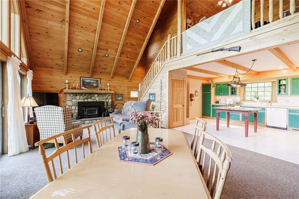 Dining room, Fireplace, Interior, Kitchen, Pendant Lights, Wooden Beams, Wooden Ceilings, Wooden Walls