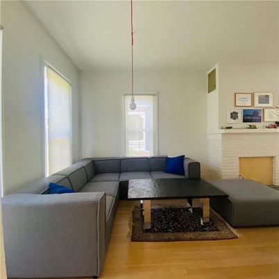 Fireplace, Interior, Living room, Pendant Lights, Wood Texture Flooring