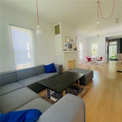Dining room, Fireplace, Interior, Living room, Pendant Lights, Wood Texture Flooring