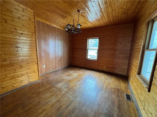 Chandelier, Empty room, Interior, Wooden Ceilings, Wood Texture Flooring, Wooden Walls