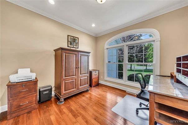 Home Office, Interior, Recessed Lighting, Wood Texture Flooring