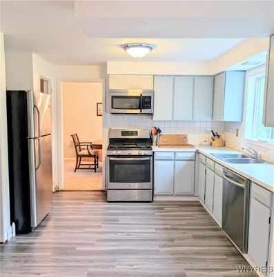 Interior, Kitchen, Stainless Steel Appliances, Wood Texture Flooring