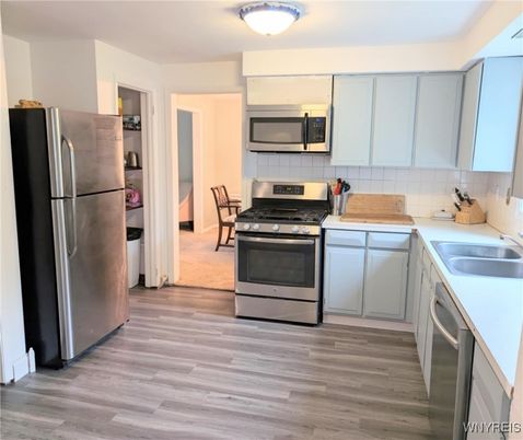 Interior, Kitchen, Stainless Steel Appliances, Wood Texture Flooring