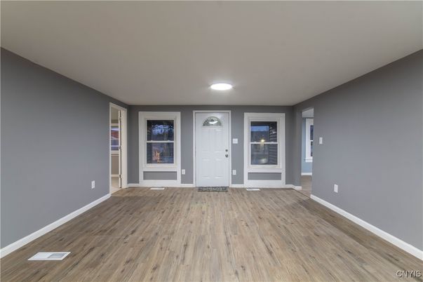 Empty room, Fireplace, Interior, Recessed Lighting, Wood Texture Flooring