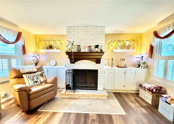 Fireplace, Interior, Stone Walls, Wood Texture Flooring