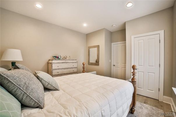 Bedroom, Interior, Recessed Lighting, Wood Texture Flooring