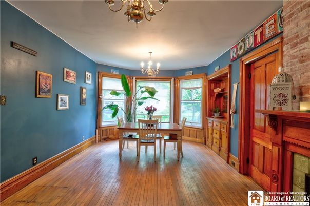 Chandelier, Dining room, Interior, Stone Walls, Wood Texture Flooring