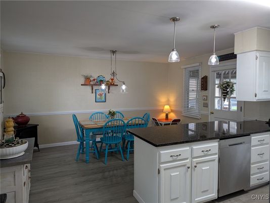 Dining room, Interior, Kitchen, Pendant Lights, Wood Texture Flooring