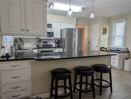 Interior, Kitchen, Pendant Lights, Stainless Steel Appliances, Wood Texture Flooring