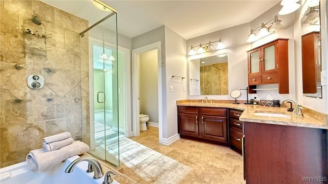 Bathroom, Dual Sink Vanities, Glass Shower, Interior