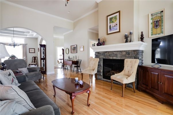 Chandelier, Dining room, Fireplace, Interior, Living room, Wood Texture Flooring