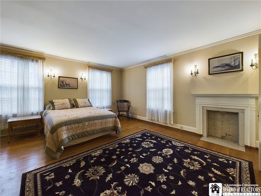 Bedroom, Fireplace, Interior, Wood Texture Flooring