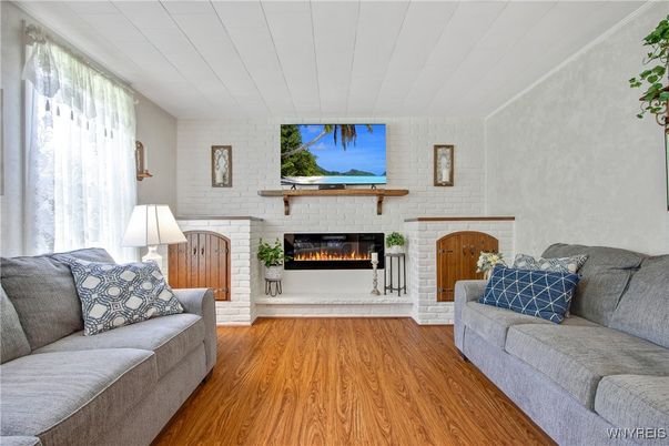 Fireplace, Interior, Living room, Stone Walls, Wood Texture Flooring