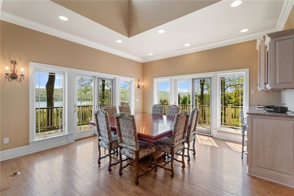 Dining room, Interior, Recessed Lighting, Wood Texture Flooring