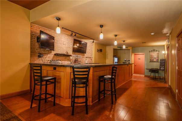 Interior, Pendant Lights, Stone Walls, Wood Texture Flooring
