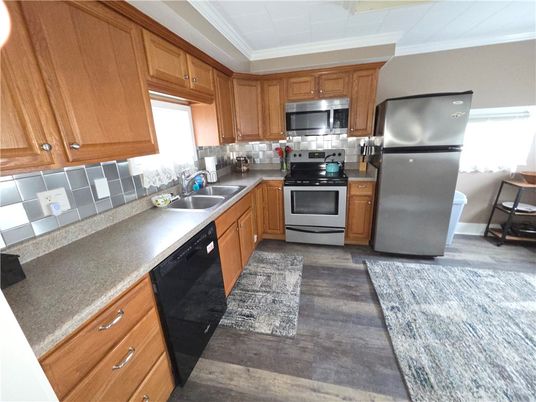 Interior, Kitchen, Stainless Steel Appliances, Wood Texture Flooring