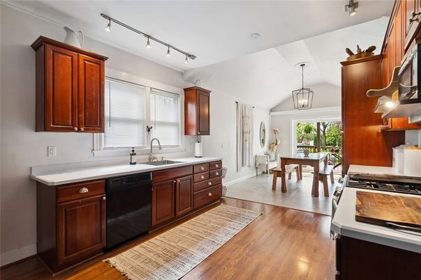 Dining room, Interior, Kitchen, Pendant Lights, Wood Texture Flooring