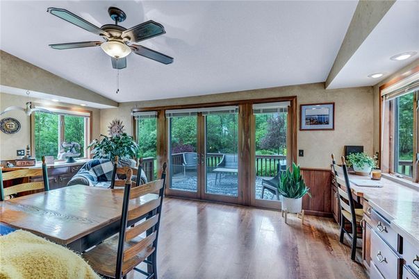 Dining room, Interior, Recessed Lighting, Wood Texture Flooring