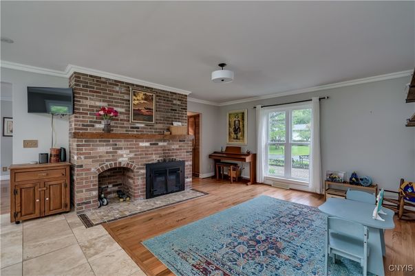 Fireplace, Interior, Piano, Stone Walls, Wood Texture Flooring
