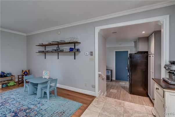 Dining room, Interior, Kitchen, Recessed Lighting, Wood Texture Flooring
