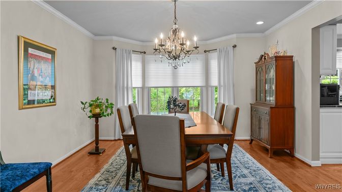 Chandelier, Dining room, Interior, Recessed Lighting, Wood Texture Flooring