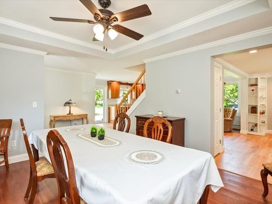 Dining room, Interior, Recessed Lighting, Wood Texture Flooring